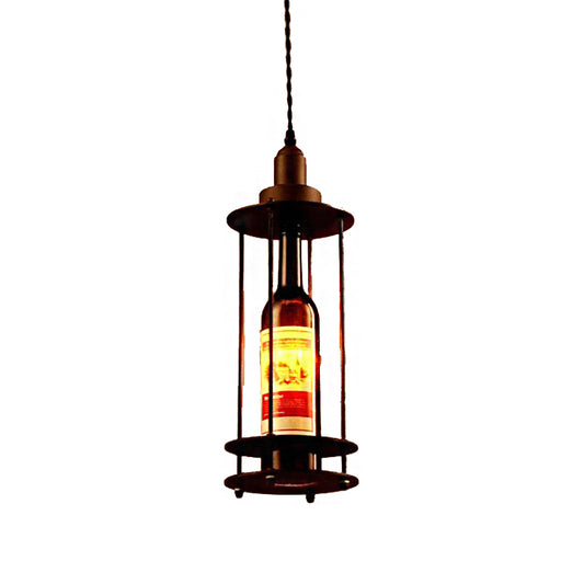 Wine Bottle Pendant Ceiling Light Black/Rust Farmhouse Metal 1 Light Dining Room Hanging Lamp Clearhalo 'Ceiling Lights' 'Glass shade' 'Glass' 'Industrial Pendants' 'Industrial' 'Middle Century Pendants' 'Pendant Lights' 'Pendants' 'Tiffany' Lighting' 209685