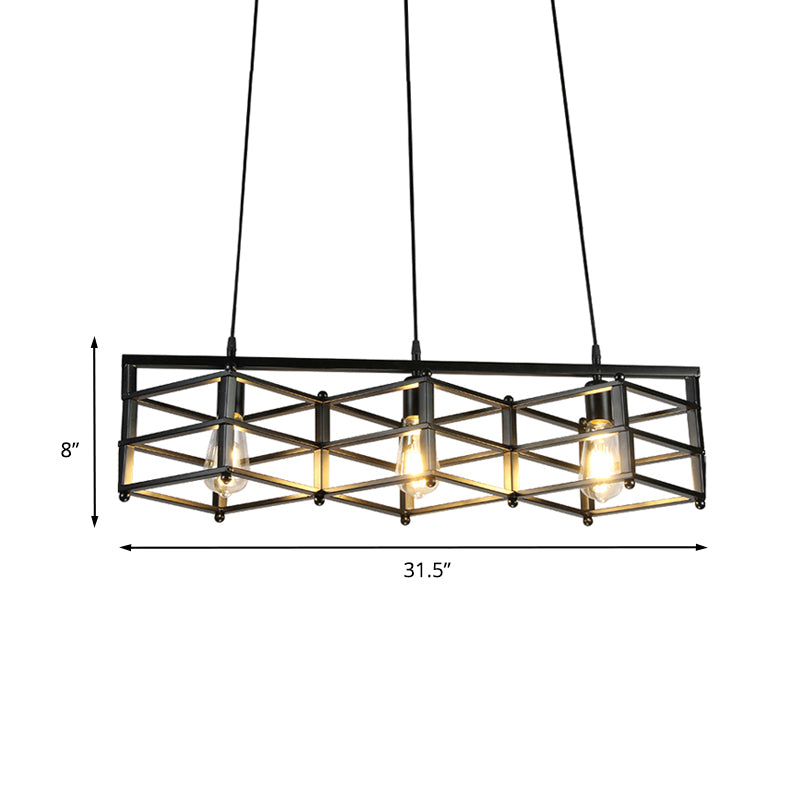 31.5"/32" Dia Linear Metal Island Lighting Industrial 3 Lights Dining Room Hanging Light with Cage Shade in Black Clearhalo 'Ceiling Lights' 'Island Lights' Lighting' 209689