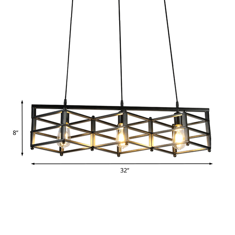 31.5"/32" Dia Linear Metal Island Lighting Industrial 3 Lights Dining Room Hanging Light with Cage Shade in Black Clearhalo 'Ceiling Lights' 'Island Lights' Lighting' 209690