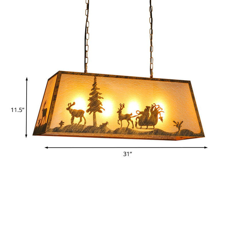 Rustic Style Etched Linear Island Lamp 4 Lights Plastic and Metal Hanging Ceiling Light with Pattern in Beige Clearhalo 'Ceiling Lights' 'Island Lights' Lighting' 209691