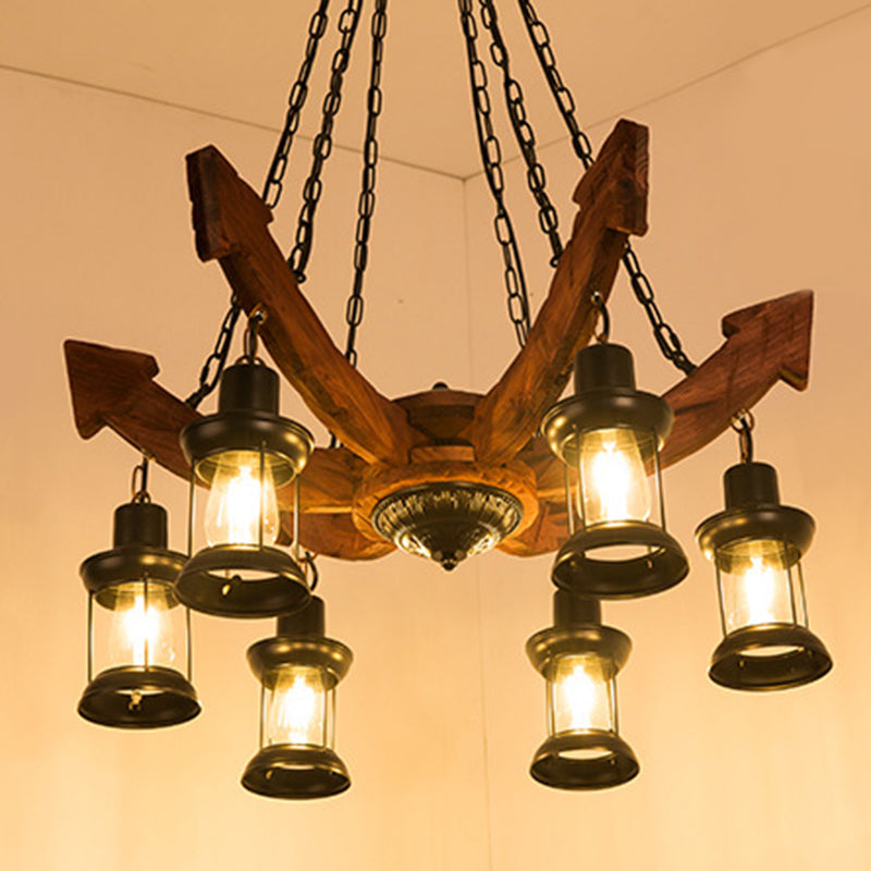 6 Light Ceiling Light Coastal Kerosene Clear Glass Hanging Chandelier in Black for Dining Room Black A Clearhalo 'Cast Iron' 'Ceiling Lights' 'Chandeliers' 'Industrial Chandeliers' 'Industrial' 'Metal' 'Middle Century Chandeliers' 'Rustic Chandeliers' 'Tiffany' Lighting' 209718