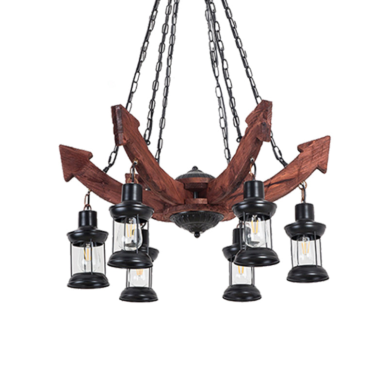 6 Light Ceiling Light Coastal Kerosene Clear Glass Hanging Chandelier in Black for Dining Room Clearhalo 'Cast Iron' 'Ceiling Lights' 'Chandeliers' 'Industrial Chandeliers' 'Industrial' 'Metal' 'Middle Century Chandeliers' 'Rustic Chandeliers' 'Tiffany' Lighting' 209720