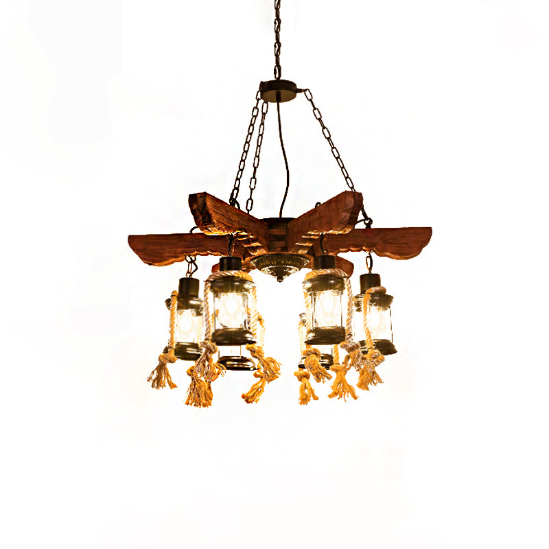 6 Light Ceiling Light Coastal Kerosene Clear Glass Hanging Chandelier in Black for Dining Room Clearhalo 'Cast Iron' 'Ceiling Lights' 'Chandeliers' 'Industrial Chandeliers' 'Industrial' 'Metal' 'Middle Century Chandeliers' 'Rustic Chandeliers' 'Tiffany' Lighting' 209723