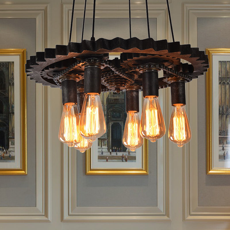 Gear Ceiling Lamp Metal 1/6 Bulb Industrial Dining Room Pendant Lighting in Bronze 6 Bronze Clearhalo 'Art Deco Pendants' 'Cast Iron' 'Ceiling Lights' 'Ceramic' 'Crystal' 'Industrial Pendants' 'Industrial' 'Metal' 'Middle Century Pendants' 'Pendant Lights' 'Pendants' 'Tiffany' Lighting' 209748