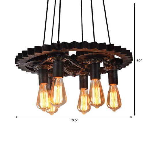 Gear Ceiling Lamp Metal 1/6 Bulb Industrial Dining Room Pendant Lighting in Bronze Clearhalo 'Art Deco Pendants' 'Cast Iron' 'Ceiling Lights' 'Ceramic' 'Crystal' 'Industrial Pendants' 'Industrial' 'Metal' 'Middle Century Pendants' 'Pendant Lights' 'Pendants' 'Tiffany' Lighting' 209751