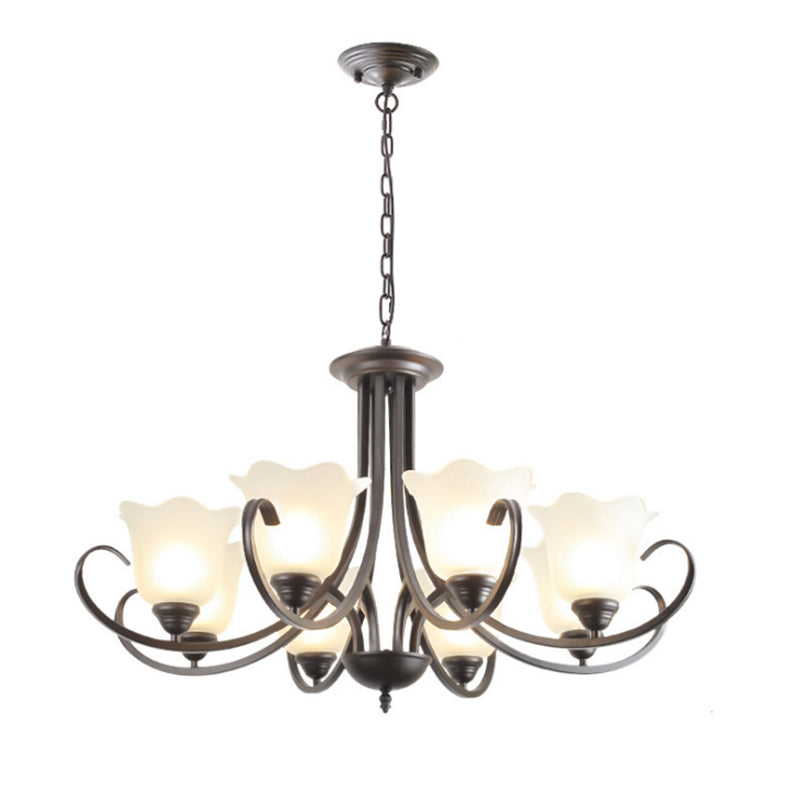 3/6/8 Lights Flared Chandelier Traditional Pewter Frosted Glass Pendant Light Fixture for Living Room Clearhalo 'Ceiling Lights' 'Chandeliers' Lighting' options 209773