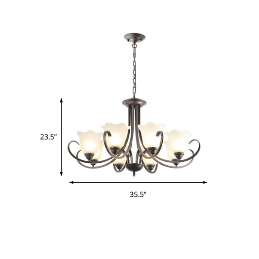 3/6/8 Lights Flared Chandelier Traditional Pewter Frosted Glass Pendant Light Fixture for Living Room Clearhalo 'Ceiling Lights' 'Chandeliers' Lighting' options 209774