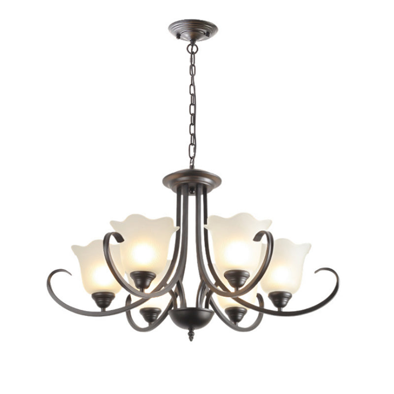 3/6/8 Lights Flared Chandelier Traditional Pewter Frosted Glass Pendant Light Fixture for Living Room Clearhalo 'Ceiling Lights' 'Chandeliers' Lighting' options 209777
