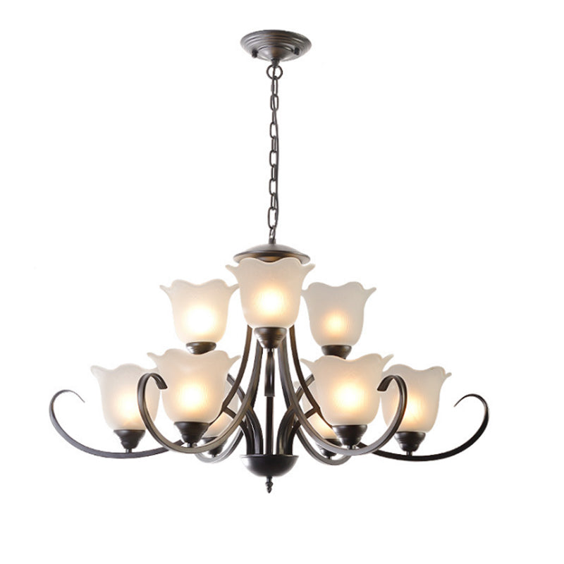 3/6/8 Lights Flared Chandelier Traditional Pewter Frosted Glass Pendant Light Fixture for Living Room Clearhalo 'Ceiling Lights' 'Chandeliers' Lighting' options 209783