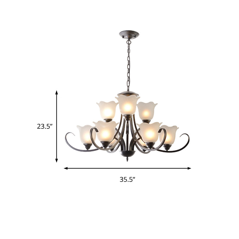3/6/8 Lights Flared Chandelier Traditional Pewter Frosted Glass Pendant Light Fixture for Living Room Clearhalo 'Ceiling Lights' 'Chandeliers' Lighting' options 209784