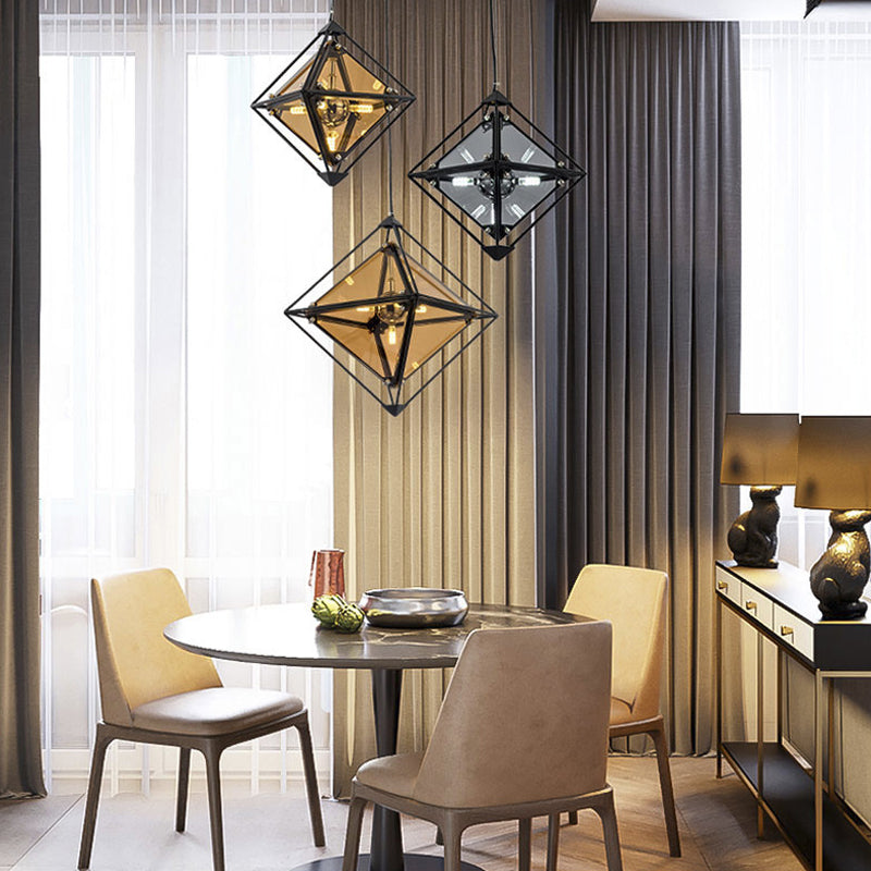 Contemporary Polygon Ceiling Pendant Light Amber/Smoke Gray Glass 1 Light Dining Room Suspension Light, 8"/16" Wide Clearhalo 'Ceiling Lights' 'Chandeliers' 'Glass shade' 'Glass' 'Modern Pendants' 'Modern' 'Pendant Lights' 'Pendants' Lighting' 209797