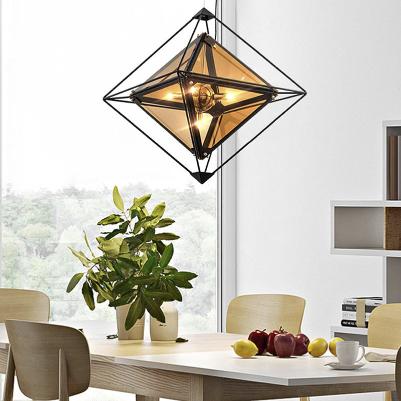 Contemporary Polygon Ceiling Pendant Light Amber/Smoke Gray Glass 1 Light Dining Room Suspension Light, 8"/16" Wide Clearhalo 'Ceiling Lights' 'Chandeliers' 'Glass shade' 'Glass' 'Modern Pendants' 'Modern' 'Pendant Lights' 'Pendants' Lighting' 209798
