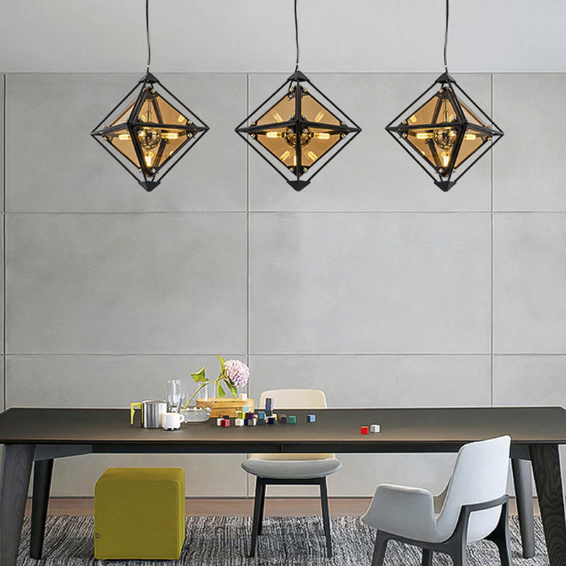 Contemporary Polygon Ceiling Pendant Light Amber/Smoke Gray Glass 1 Light Dining Room Suspension Light, 8"/16" Wide Amber Clearhalo 'Ceiling Lights' 'Chandeliers' 'Glass shade' 'Glass' 'Modern Pendants' 'Modern' 'Pendant Lights' 'Pendants' Lighting' 209799