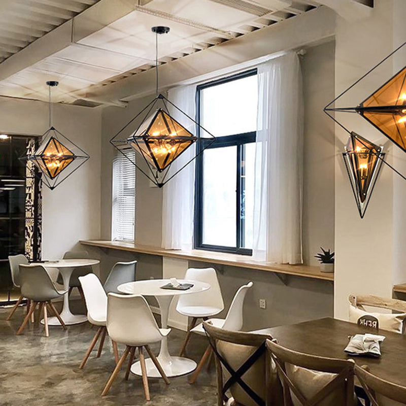 Contemporary Polygon Ceiling Pendant Light Amber/Smoke Gray Glass 1 Light Dining Room Suspension Light, 8"/16" Wide Clearhalo 'Ceiling Lights' 'Chandeliers' 'Glass shade' 'Glass' 'Modern Pendants' 'Modern' 'Pendant Lights' 'Pendants' Lighting' 209800