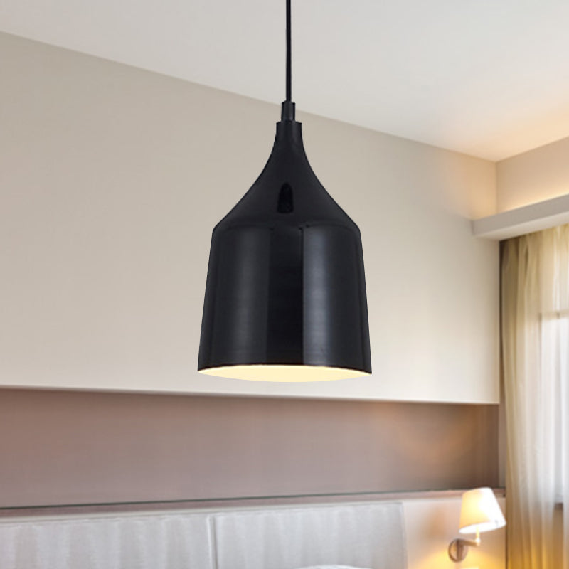 6"/8"/10.5" Dia Metal Bell Ceiling Hanging Light Contemporary 1 Light Living Room Pendant Light with Adjustable Cord in White/Black Black Clearhalo 'Ceiling Lights' 'Modern Pendants' 'Modern' 'Pendant Lights' 'Pendants' Lighting' 209925