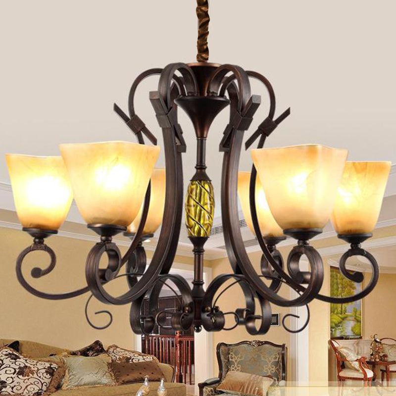 Bell Frosted Glass Chandelier Lighting Classic 5/6/8 Lights Living Room Pendant Lighting in Rust 6 Rust Clearhalo 'Ceiling Lights' 'Chandeliers' Lighting' options 209943_98ff3bf3-6475-4ad4-858d-710e6fa1d666