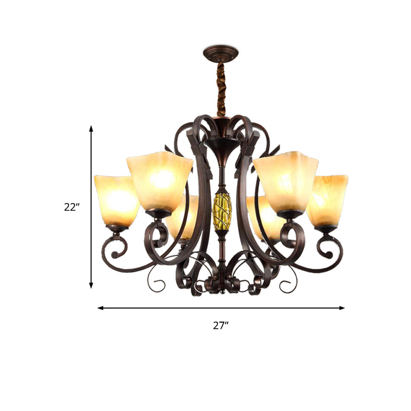 Bell Frosted Glass Chandelier Lighting Classic 5/6/8 Lights Living Room Pendant Lighting in Rust Clearhalo 'Ceiling Lights' 'Chandeliers' Lighting' options 209945