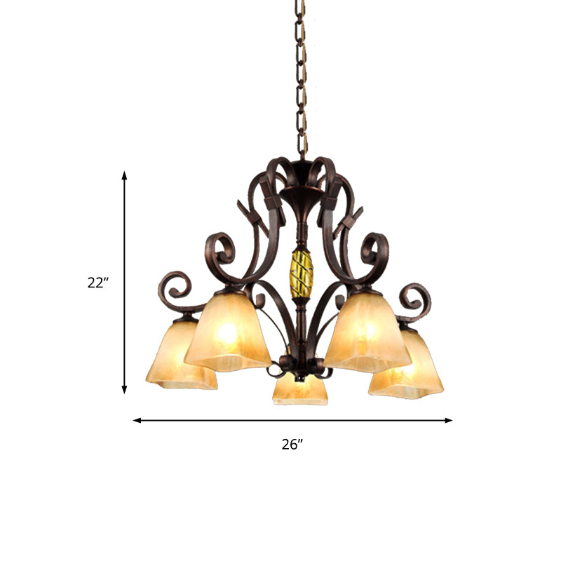 Bell Frosted Glass Chandelier Lighting Classic 5/6/8 Lights Living Room Pendant Lighting in Rust Clearhalo 'Ceiling Lights' 'Chandeliers' Lighting' options 209948