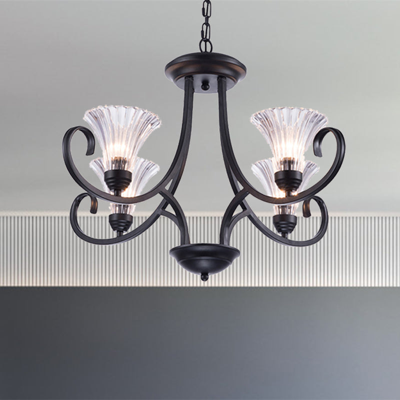 Bell Living Room Ceiling Chandelier Traditional Clear Ribbed Glass 4/6/8 Lights Black Hanging Fixture Clearhalo 'Ceiling Lights' 'Chandeliers' Lighting' options 209997