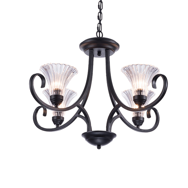 Bell Living Room Ceiling Chandelier Traditional Clear Ribbed Glass 4/6/8 Lights Black Hanging Fixture Clearhalo 'Ceiling Lights' 'Chandeliers' Lighting' options 209998