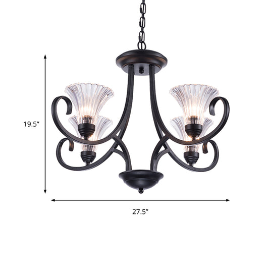 Bell Living Room Ceiling Chandelier Traditional Clear Ribbed Glass 4/6/8 Lights Black Hanging Fixture Clearhalo 'Ceiling Lights' 'Chandeliers' Lighting' options 209999