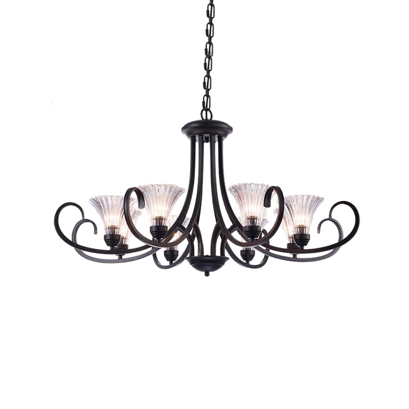 Bell Living Room Ceiling Chandelier Traditional Clear Ribbed Glass 4/6/8 Lights Black Hanging Fixture Clearhalo 'Ceiling Lights' 'Chandeliers' Lighting' options 210004