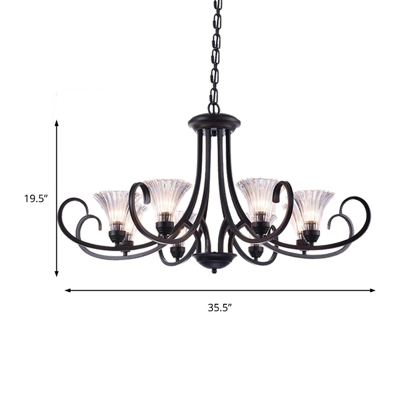 Bell Living Room Ceiling Chandelier Traditional Clear Ribbed Glass 4/6/8 Lights Black Hanging Fixture Clearhalo 'Ceiling Lights' 'Chandeliers' Lighting' options 210005