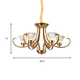 Brass 3/6 Lights Chandelier Light Fixture Classic Clear Ribbed Glass Scroll Pendant Lamp with Bell Shade Clearhalo 'Ceiling Lights' 'Chandeliers' Lighting' options 210025