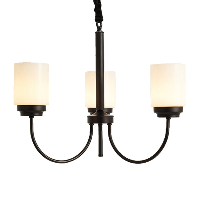 3/6/8 Lights Ceiling Light Traditional Cylinder Opal Glass Hanging Chandelier in Black for Living Room Clearhalo 'Ceiling Lights' 'Chandeliers' Lighting' options 210054