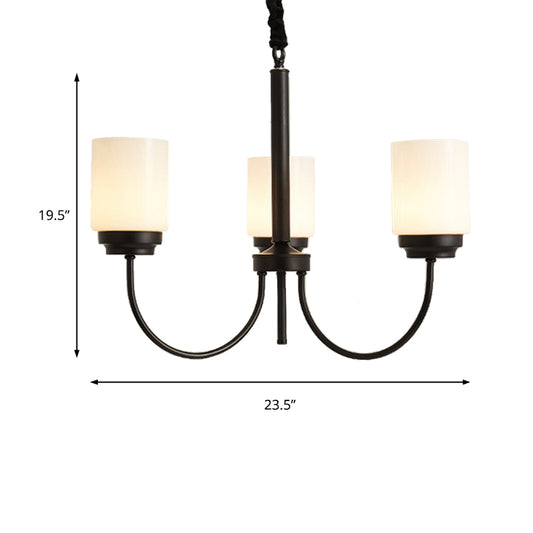 3/6/8 Lights Ceiling Light Traditional Cylinder Opal Glass Hanging Chandelier in Black for Living Room Clearhalo 'Ceiling Lights' 'Chandeliers' Lighting' options 210055