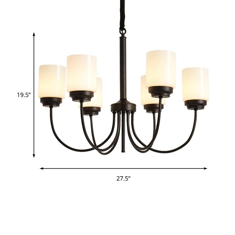 3/6/8 Lights Ceiling Light Traditional Cylinder Opal Glass Hanging Chandelier in Black for Living Room Clearhalo 'Ceiling Lights' 'Chandeliers' Lighting' options 210058