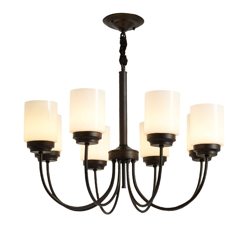 3/6/8 Lights Ceiling Light Traditional Cylinder Opal Glass Hanging Chandelier in Black for Living Room Clearhalo 'Ceiling Lights' 'Chandeliers' Lighting' options 210060