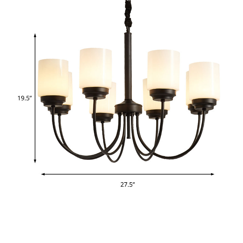 3/6/8 Lights Ceiling Light Traditional Cylinder Opal Glass Hanging Chandelier in Black for Living Room Clearhalo 'Ceiling Lights' 'Chandeliers' Lighting' options 210061