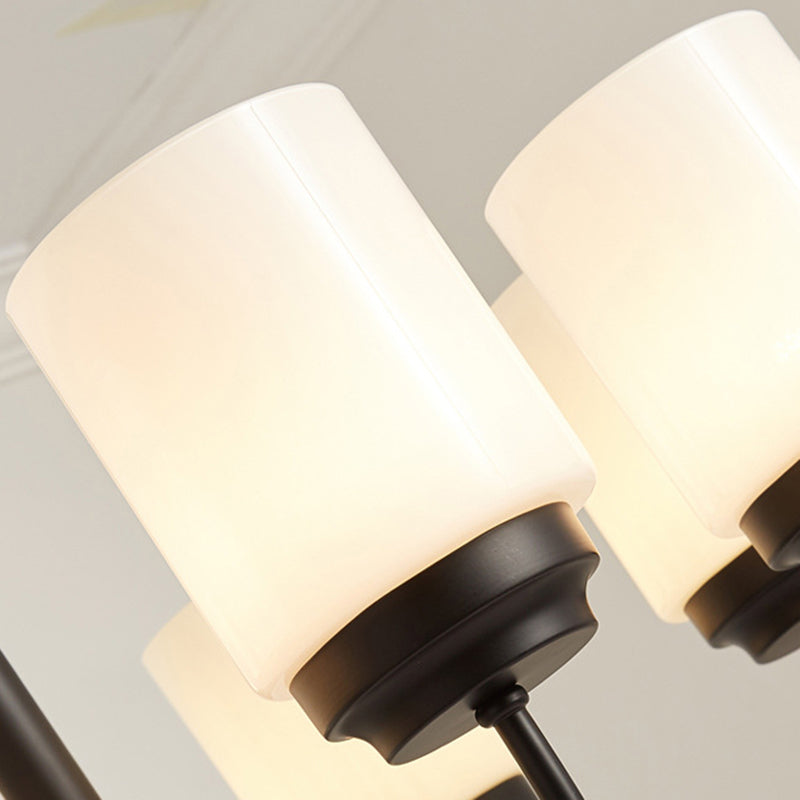 3/6/8 Lights Ceiling Light Traditional Cylinder Opal Glass Hanging Chandelier in Black for Living Room Clearhalo 'Ceiling Lights' 'Chandeliers' Lighting' options 210062