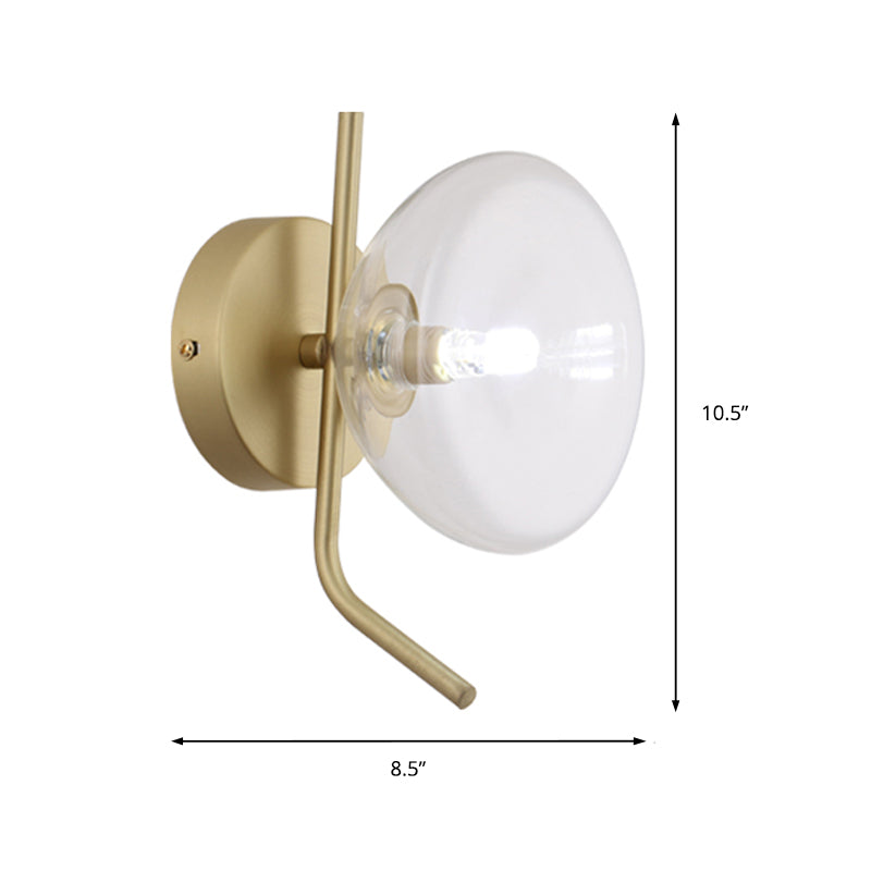 Clear Glass Dome Wall Mounted Light Postmodern 1 Light Sconce Light with Gold Arm Clearhalo 'Cast Iron' 'Glass' 'Industrial' 'Modern wall lights' 'Modern' 'Tiffany' 'Traditional wall lights' 'Wall Lamps & Sconces' 'Wall Lights' Lighting' 210094