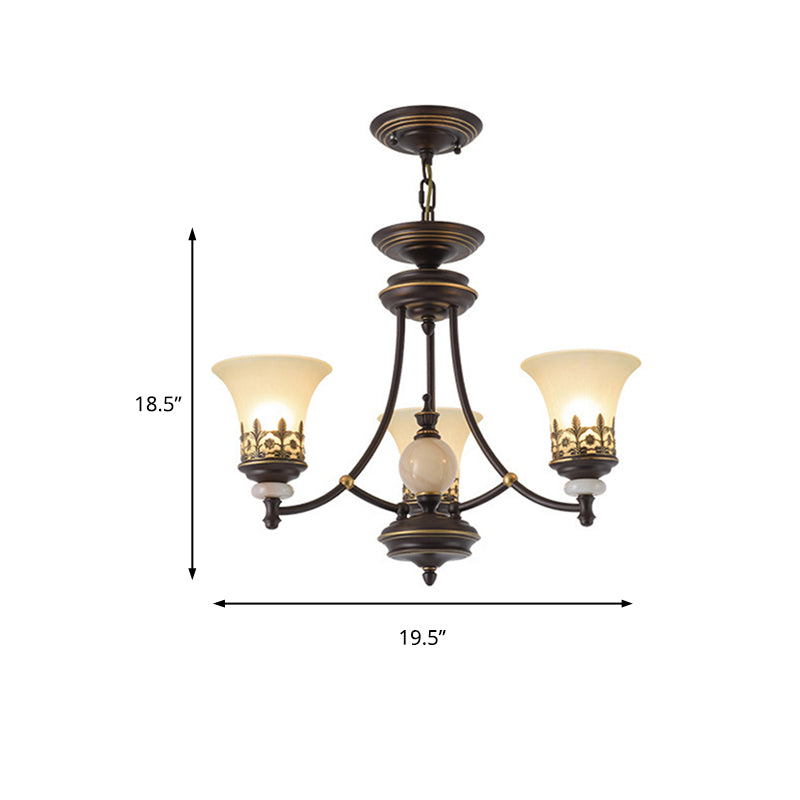 Bronze Bell Chandelier Lamp Traditional Frosted Glass 3/5/6 Lights Living Room Hanging Light Clearhalo 'Ceiling Lights' 'Chandeliers' 'Glass shade' 'Glass' 'Pendant Lights' Lighting' 210112