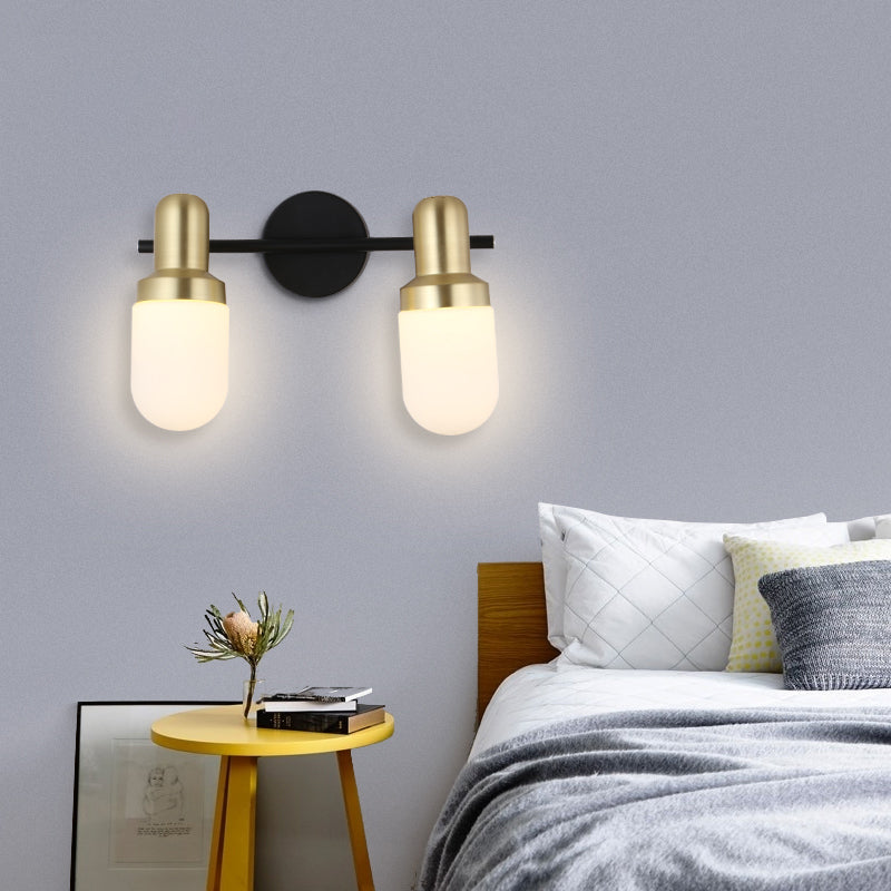 Modern Capsule Glass Sconce Light 1/2/3 Lights Wall Mount Light with Black Arm and Backplate 2.0 Black Clearhalo 'Cast Iron' 'Glass' 'Industrial' 'Modern wall lights' 'Modern' 'Tiffany' 'Traditional wall lights' 'Wall Lamps & Sconces' 'Wall Lights' Lighting' 210122