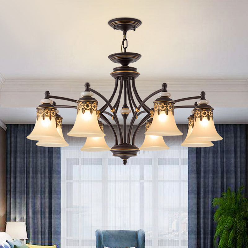 Deep Tan Bell Pendant Lighting Traditional Frosted Glass 3/5/6 Lights Living Room Chandelier Clearhalo 'Ceiling Lights' 'Chandeliers' Lighting' options 210132