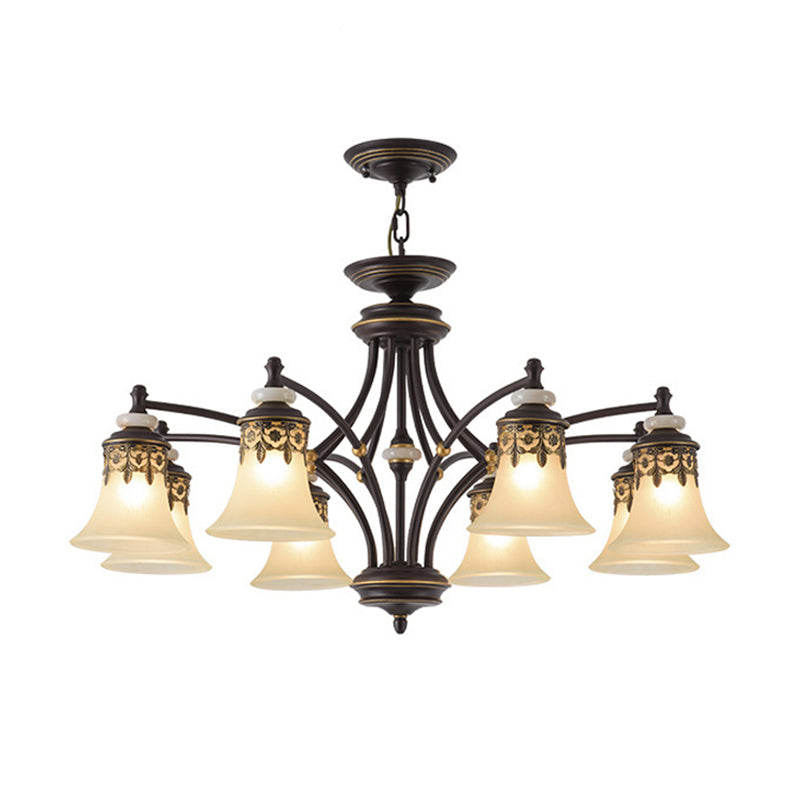 Deep Tan Bell Pendant Lighting Traditional Frosted Glass 3/5/6 Lights Living Room Chandelier Clearhalo 'Ceiling Lights' 'Chandeliers' Lighting' options 210133