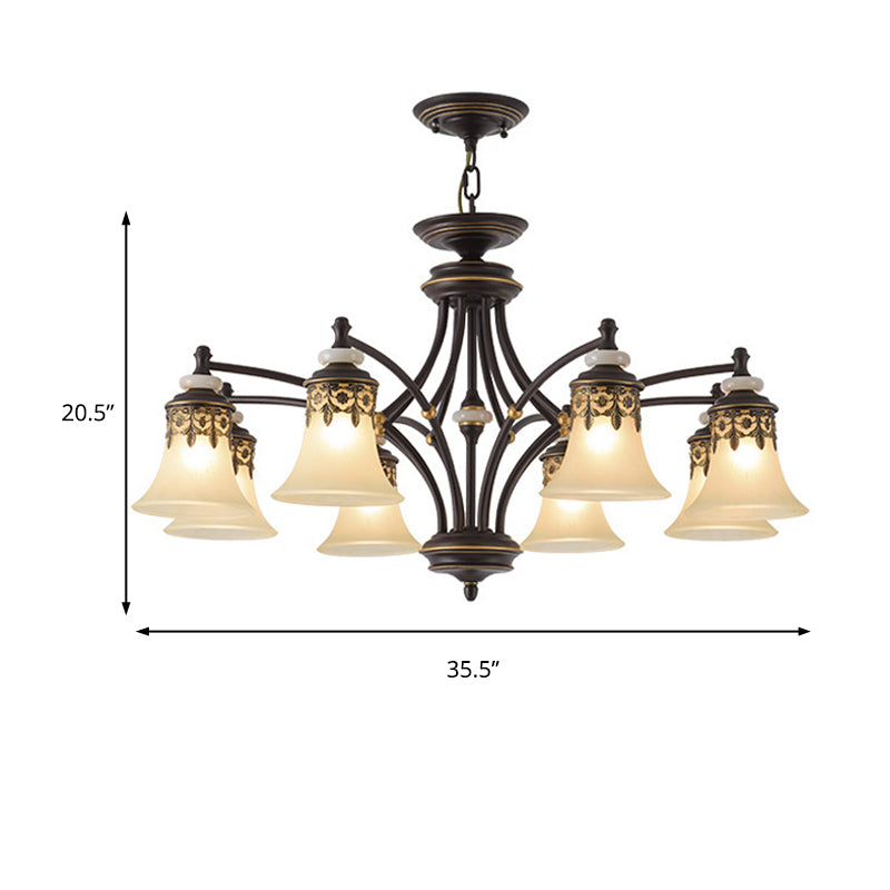 Deep Tan Bell Pendant Lighting Traditional Frosted Glass 3/5/6 Lights Living Room Chandelier Clearhalo 'Ceiling Lights' 'Chandeliers' Lighting' options 210134