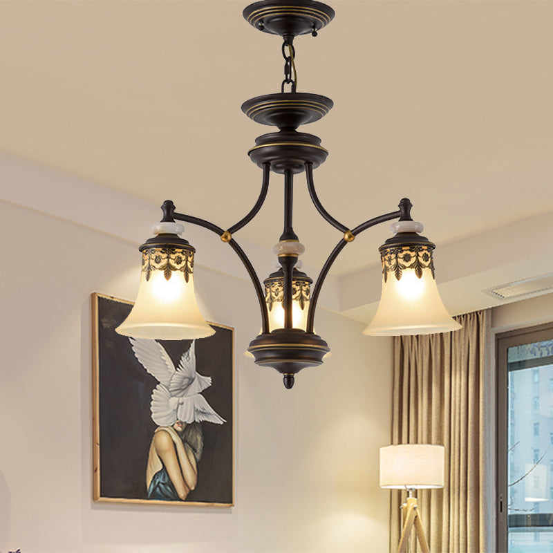 Deep Tan Bell Pendant Lighting Traditional Frosted Glass 3/5/6 Lights Living Room Chandelier Clearhalo 'Ceiling Lights' 'Chandeliers' Lighting' options 210135