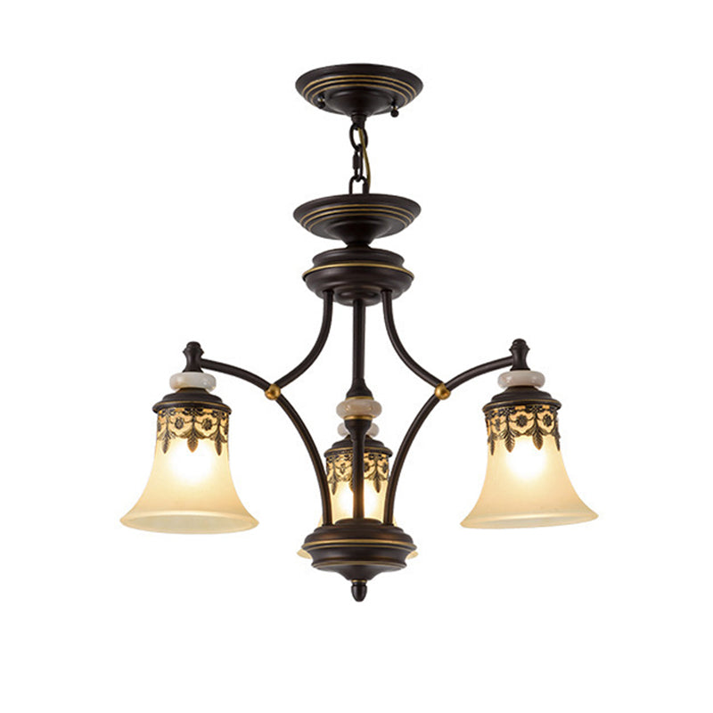 Deep Tan Bell Pendant Lighting Traditional Frosted Glass 3/5/6 Lights Living Room Chandelier Clearhalo 'Ceiling Lights' 'Chandeliers' Lighting' options 210137