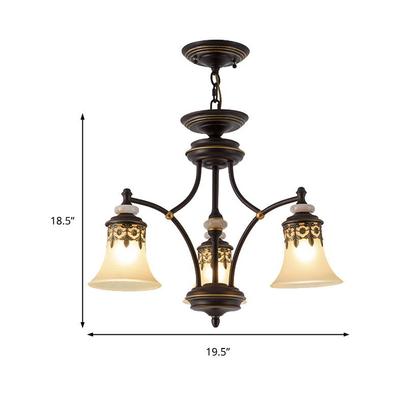 Deep Tan Bell Pendant Lighting Traditional Frosted Glass 3/5/6 Lights Living Room Chandelier Clearhalo 'Ceiling Lights' 'Chandeliers' Lighting' options 210138