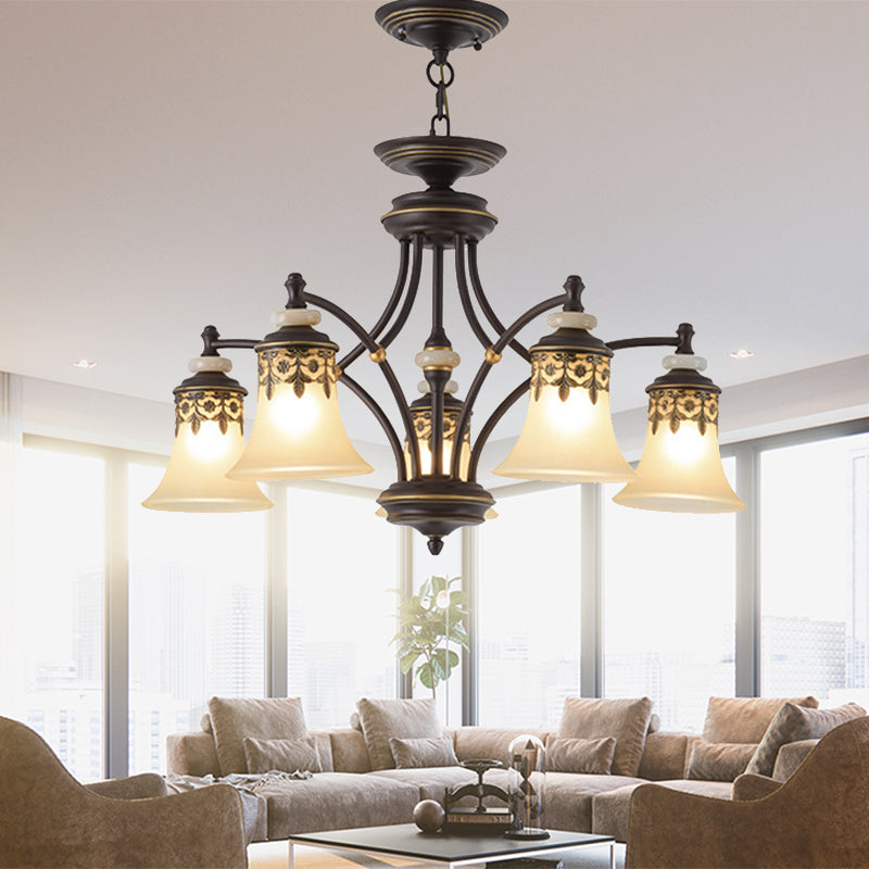 Deep Tan Bell Pendant Lighting Traditional Frosted Glass 3/5/6 Lights Living Room Chandelier Clearhalo 'Ceiling Lights' 'Chandeliers' Lighting' options 210139