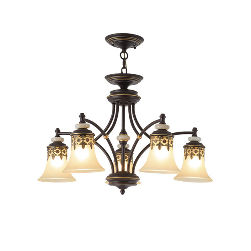 Deep Tan Bell Pendant Lighting Traditional Frosted Glass 3/5/6 Lights Living Room Chandelier Clearhalo 'Ceiling Lights' 'Chandeliers' Lighting' options 210140