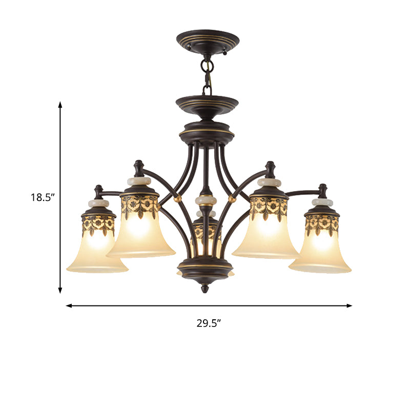 Deep Tan Bell Pendant Lighting Traditional Frosted Glass 3/5/6 Lights Living Room Chandelier Clearhalo 'Ceiling Lights' 'Chandeliers' Lighting' options 210141