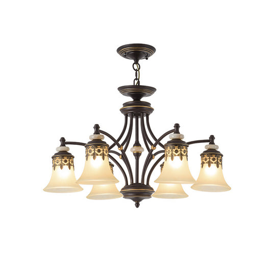 Deep Tan Bell Pendant Lighting Traditional Frosted Glass 3/5/6 Lights Living Room Chandelier Clearhalo 'Ceiling Lights' 'Chandeliers' Lighting' options 210143