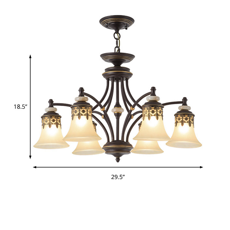 Deep Tan Bell Pendant Lighting Traditional Frosted Glass 3/5/6 Lights Living Room Chandelier Clearhalo 'Ceiling Lights' 'Chandeliers' Lighting' options 210144