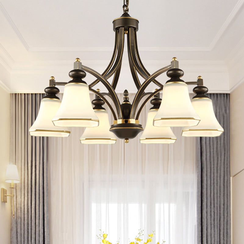 3/5/6 Lights Bell Shade Chandelier Classic Antique Brass Frosted Glass Pendant Light Fixture Clearhalo 'Ceiling Lights' 'Chandeliers' Lighting' options 210170