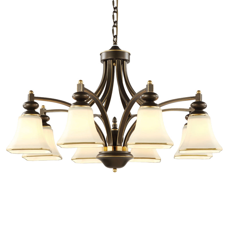 3/5/6 Lights Bell Shade Chandelier Classic Antique Brass Frosted Glass Pendant Light Fixture Clearhalo 'Ceiling Lights' 'Chandeliers' Lighting' options 210175